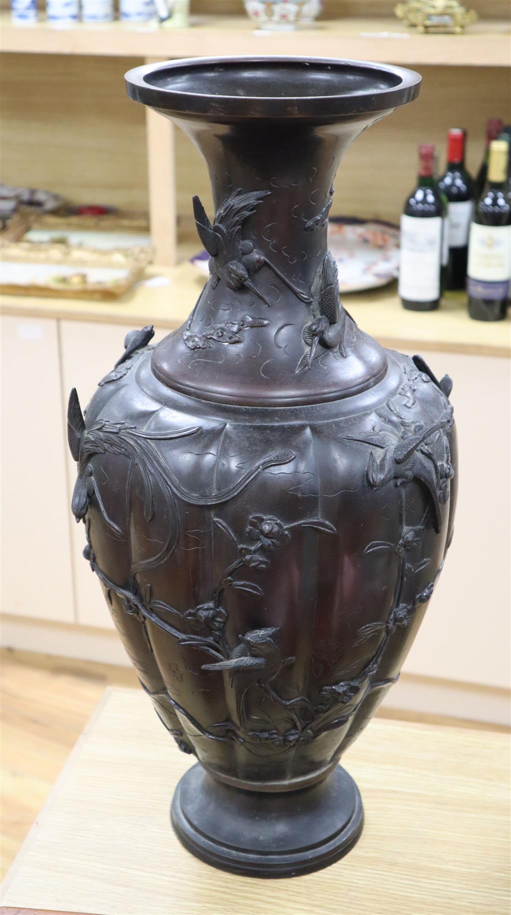 A large Japanese bronze vase, Meiji period, signed, 61cm